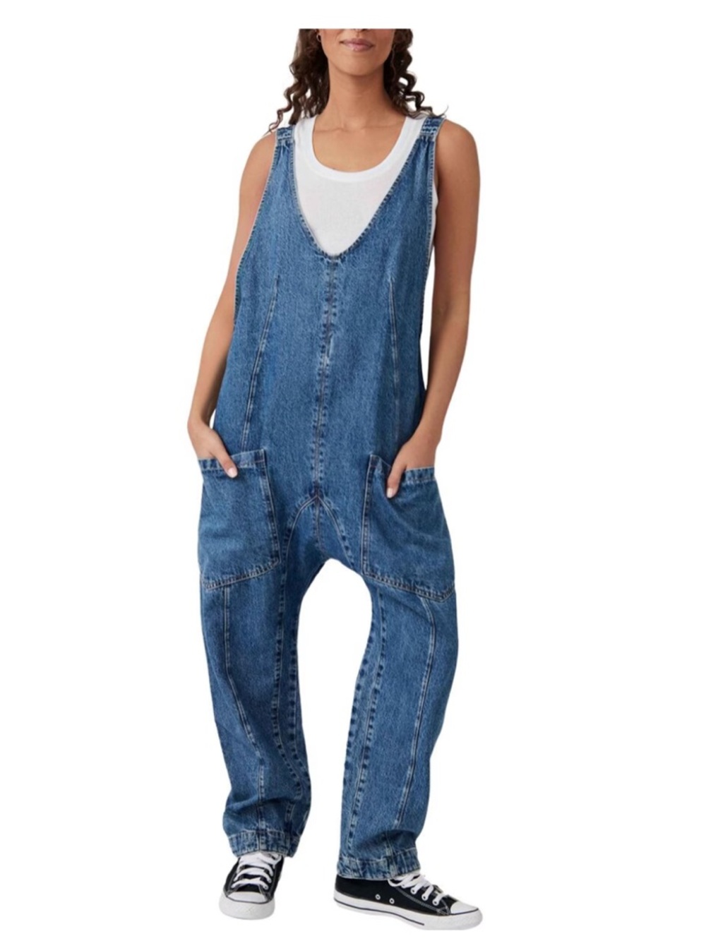We The Free Relaxed Blue Denim Utility Jumpsuit